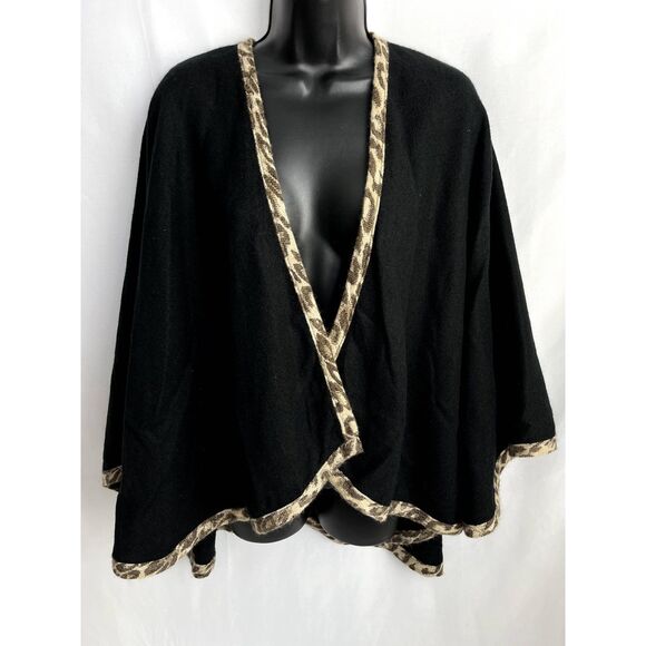 V Fraas Jackets & Blazers - V Fraas Shawl Black Leopard Trim Mob Wife One Size Classy 90s 80s Retro Cape